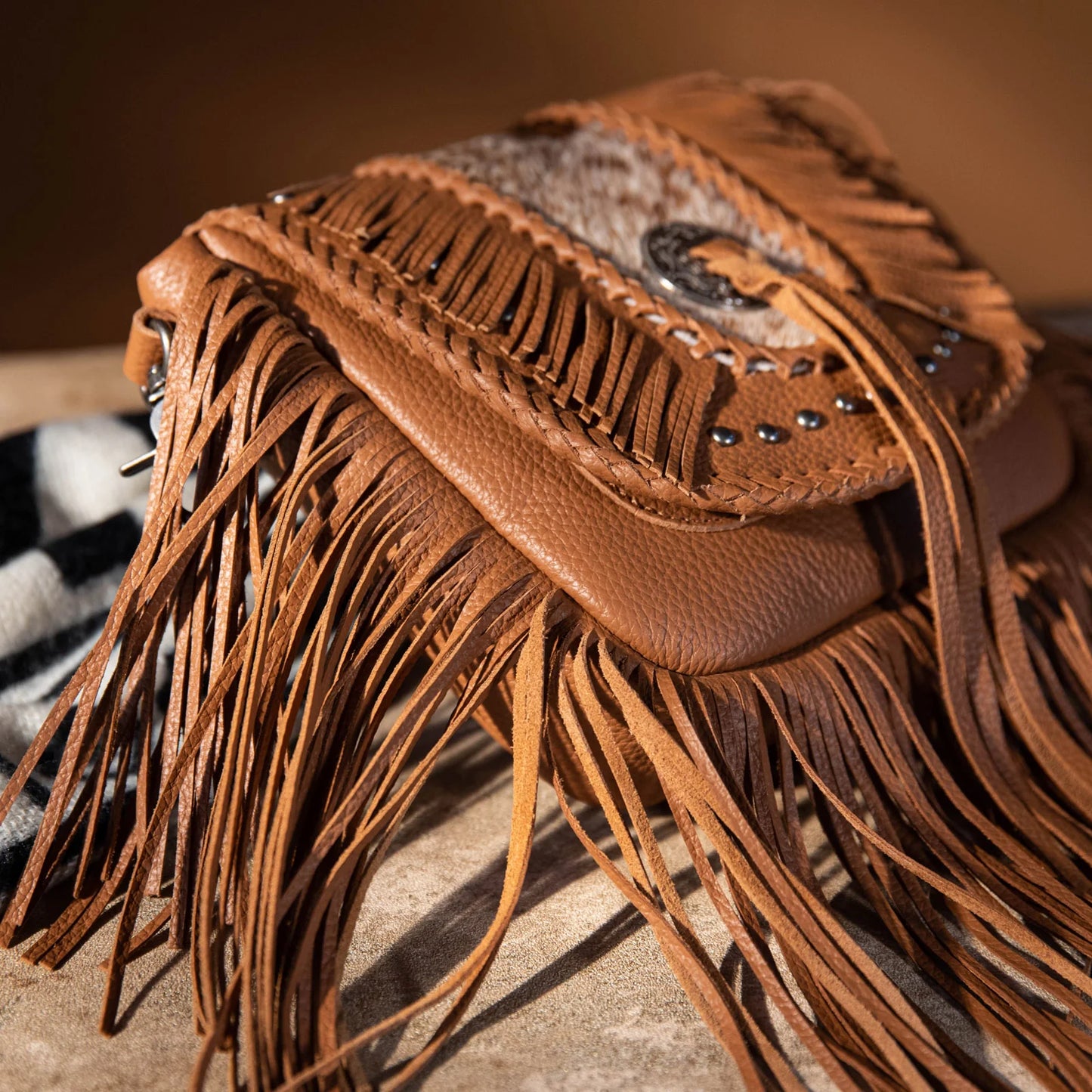 Montana West® Genuine Leather Hair-On Cowhide Fringe Bohemian Crossbody Brown MWR-054BR