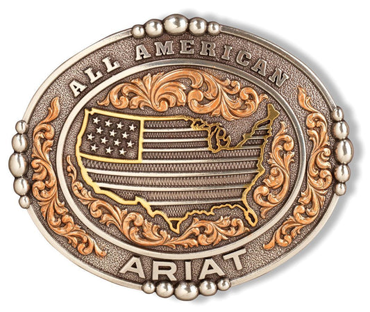 Ariat® Oval All American Antique Silver and Antique Gold Belt Buckle A37051