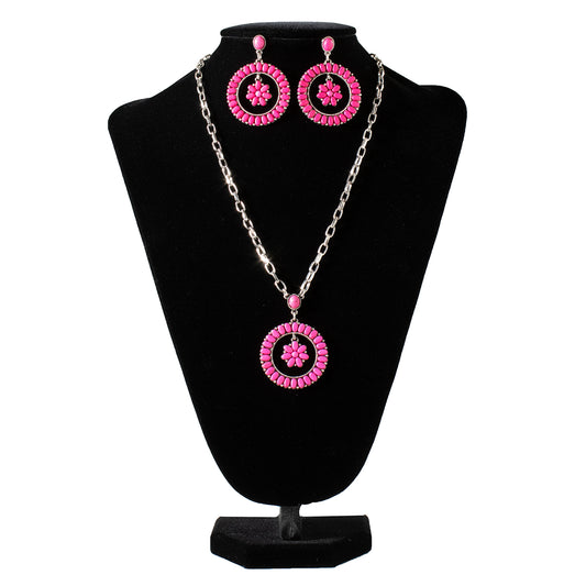 Silver Strike® Women's Jewelry Set Beaded Circle Hot Pink D450022129