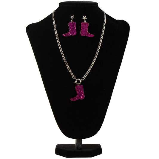 Silver Strike® Women's Jewelry Set Hot Pink Glittery Cowboy Boots D450023029