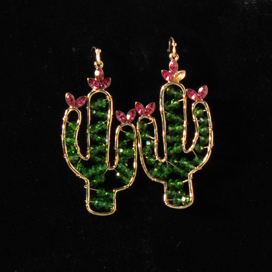 Silver Strike® Women's Green Beads Gold Wire Cactus Earrings D460016528