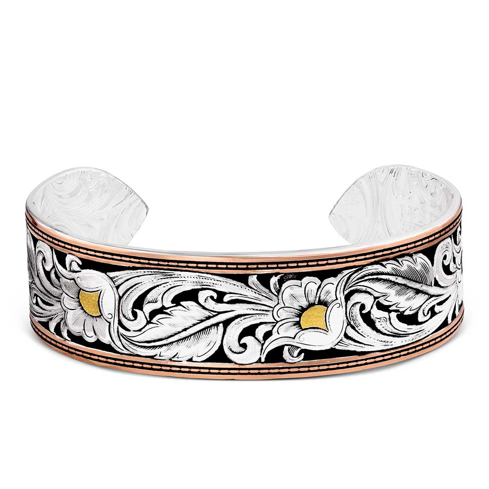 Montana Silversmiths® LeatherCut Tri-Colored Floral Cuff Bracelet BC2598TRI-BK