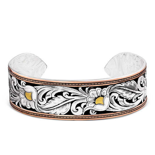 Montana Silversmiths® LeatherCut Tri-Colored Floral Cuff Bracelet BC2598TRI-BK