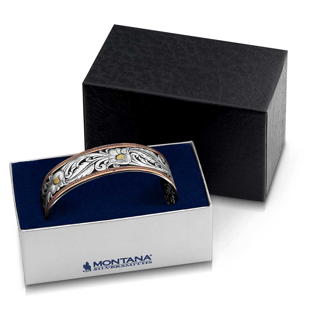 Montana Silversmiths® LeatherCut Tri-Colored Floral Cuff Bracelet BC2598TRI-BK