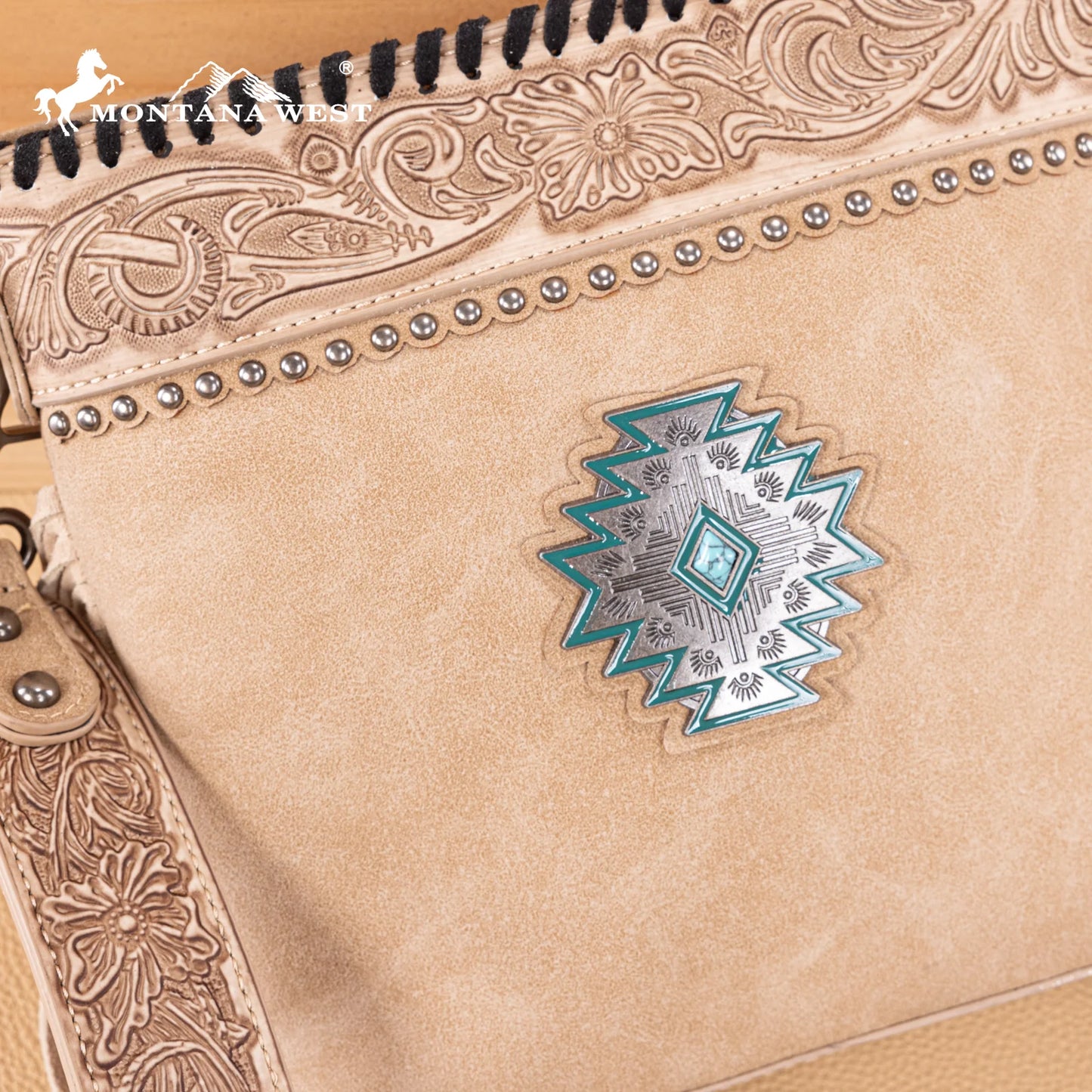 Montana West® Tooled Aztec Concho Collection Crossbody Tan MW1350-8360TN