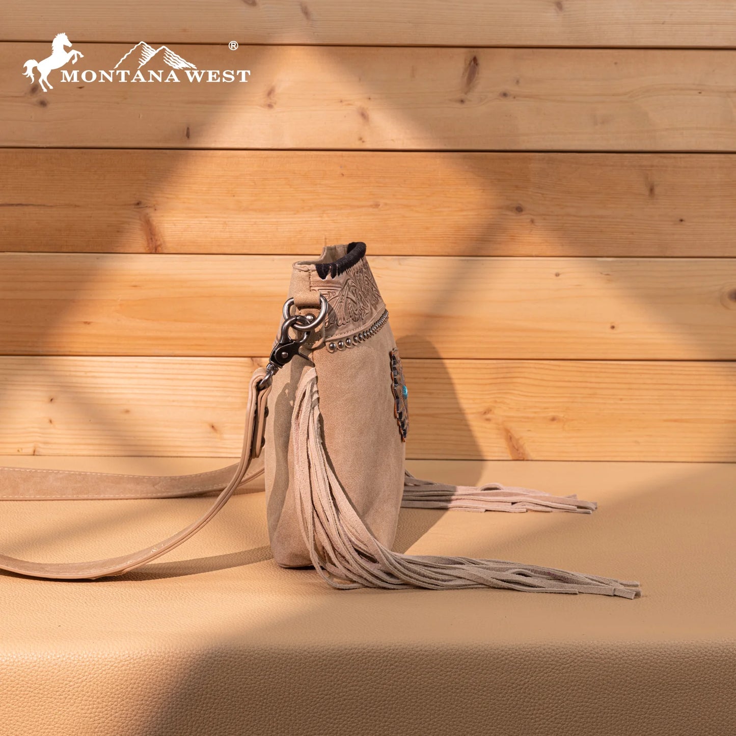 Montana West® Tooled Aztec Concho Collection Crossbody Tan MW1350-8360TN