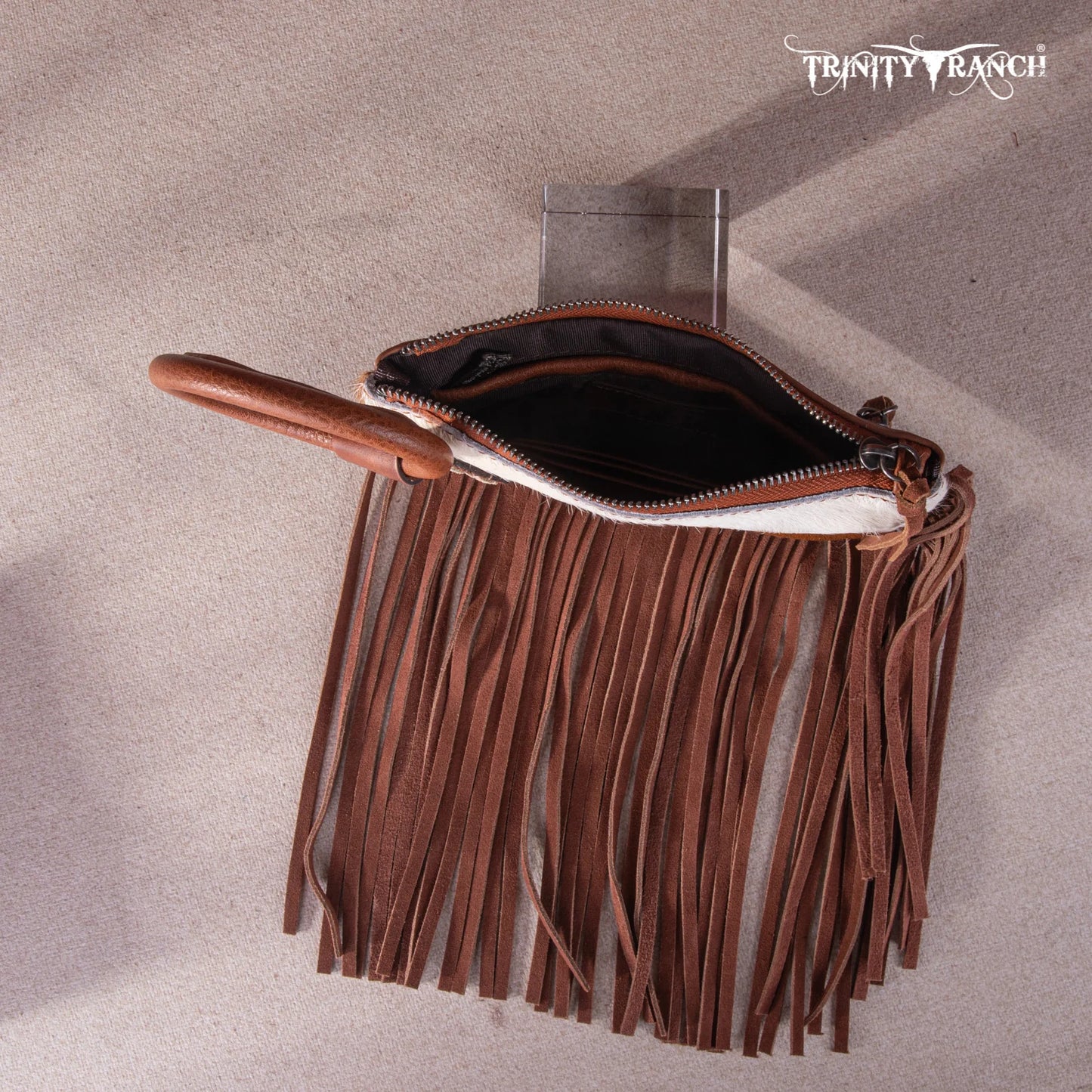 Trinity Ranch® Genuine Hair-On Cowhide Ring Handle Wristlet Clutch Bag Oak TR167-A181OAK