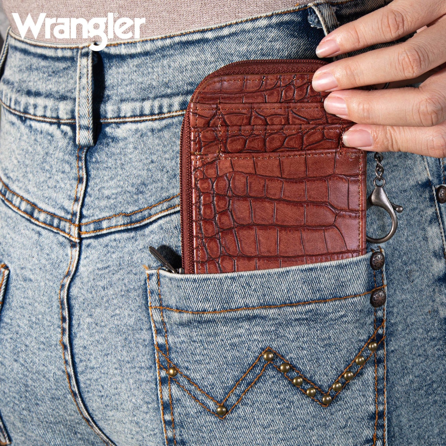 Wrangler® Croc Print Mini Zip Card Case Cognac WG102-W005CO