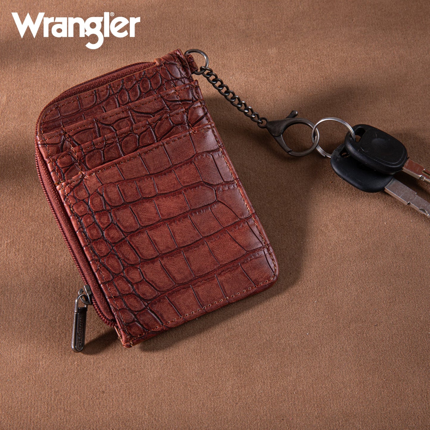Wrangler® Croc Print Mini Zip Card Case Cognac WG102-W005CO