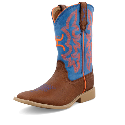 Twisted X® Hooey® Youth Neon Blue and Cognac Square Toe Boots YHY0001